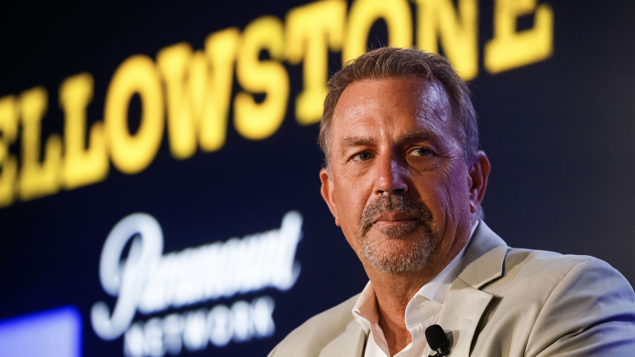 CANNES, FRANCE - JUNE 21: Kevin Costner attends 'A conversation with Kevin Costner from Paramount Network and Yellowstone' during the Cannes Lions Festival 2018 on June 21, 2018 in Cannes, France.