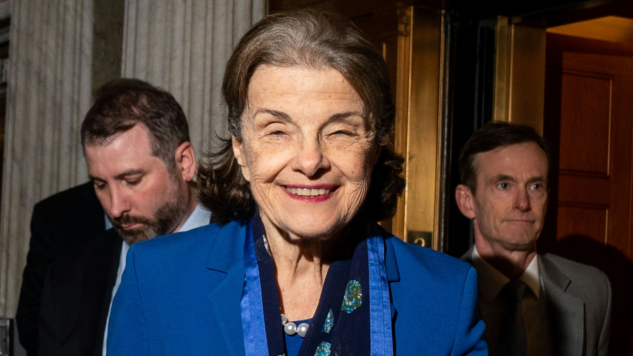 WASHINGTON, DC - FEBRUARY 14: Sen. Dianne Feinstein (D-CA) arrives at the Senate Chamber for a vote at the U.S. Capitol on Tuesday, Feb. 14, 2023 in Washington, DC. Feinstein, Californias longest-serving senator, announced she will not run for reelection next year, marking the end to one of the states most storied political careers. She plans to remain in office through the end of her term.