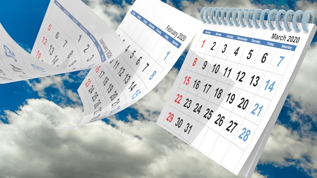 march 2020 calendar fllying pages on sky and clouds backgrround - 3d rendering