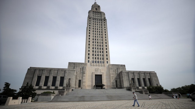 A general view of the Louisiana State Capitol prior to a rally against Louisiana's stay-at-home order and economic shutdown on April 17, 2020 in Baton Rouge, Louisiana.