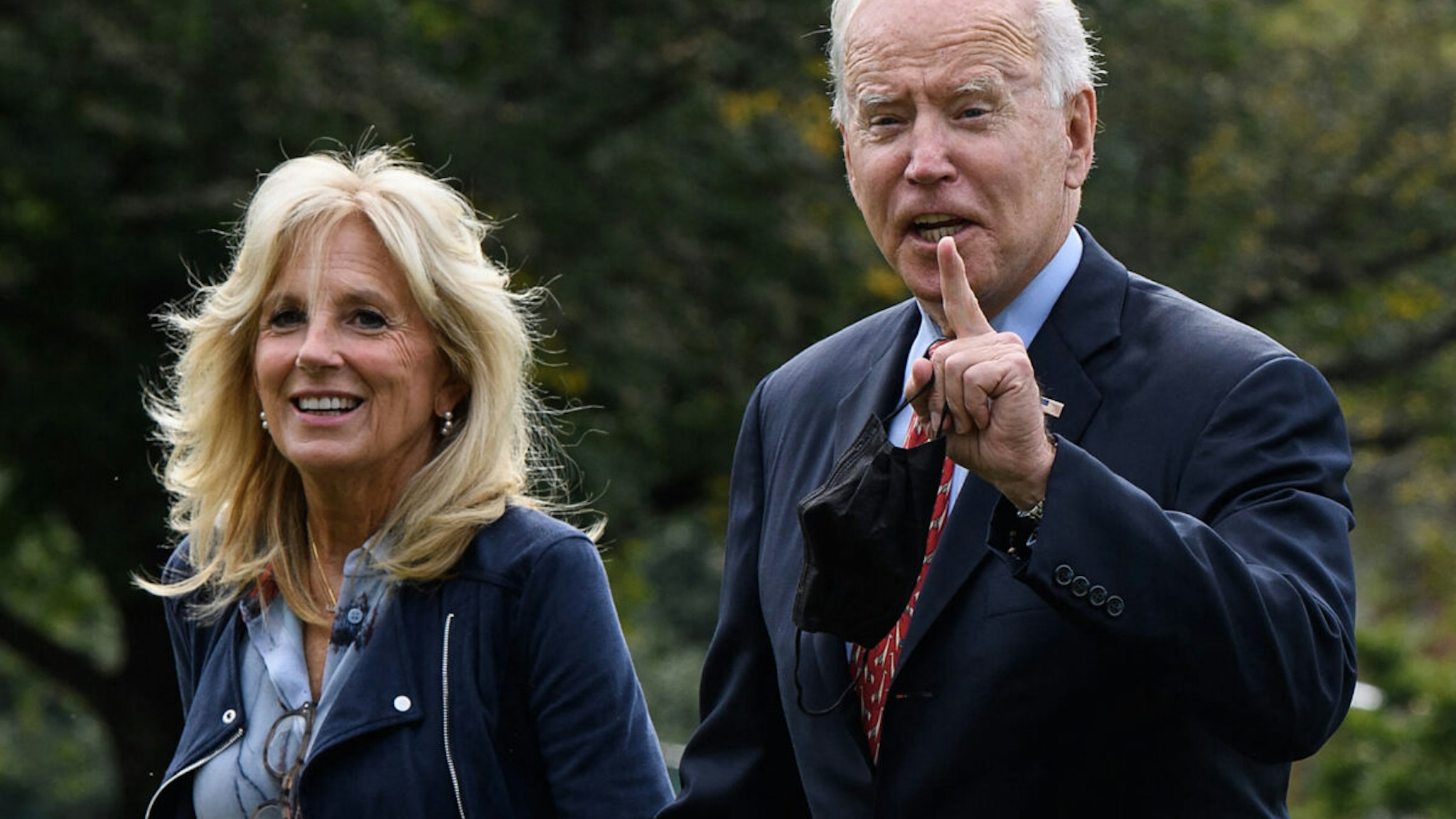 US President Joe Biden and First Lady Jill Biden arrive at the White House in Washington, DC, on October 4, 2021 after spending the weekend in Wilmington, Delaware.