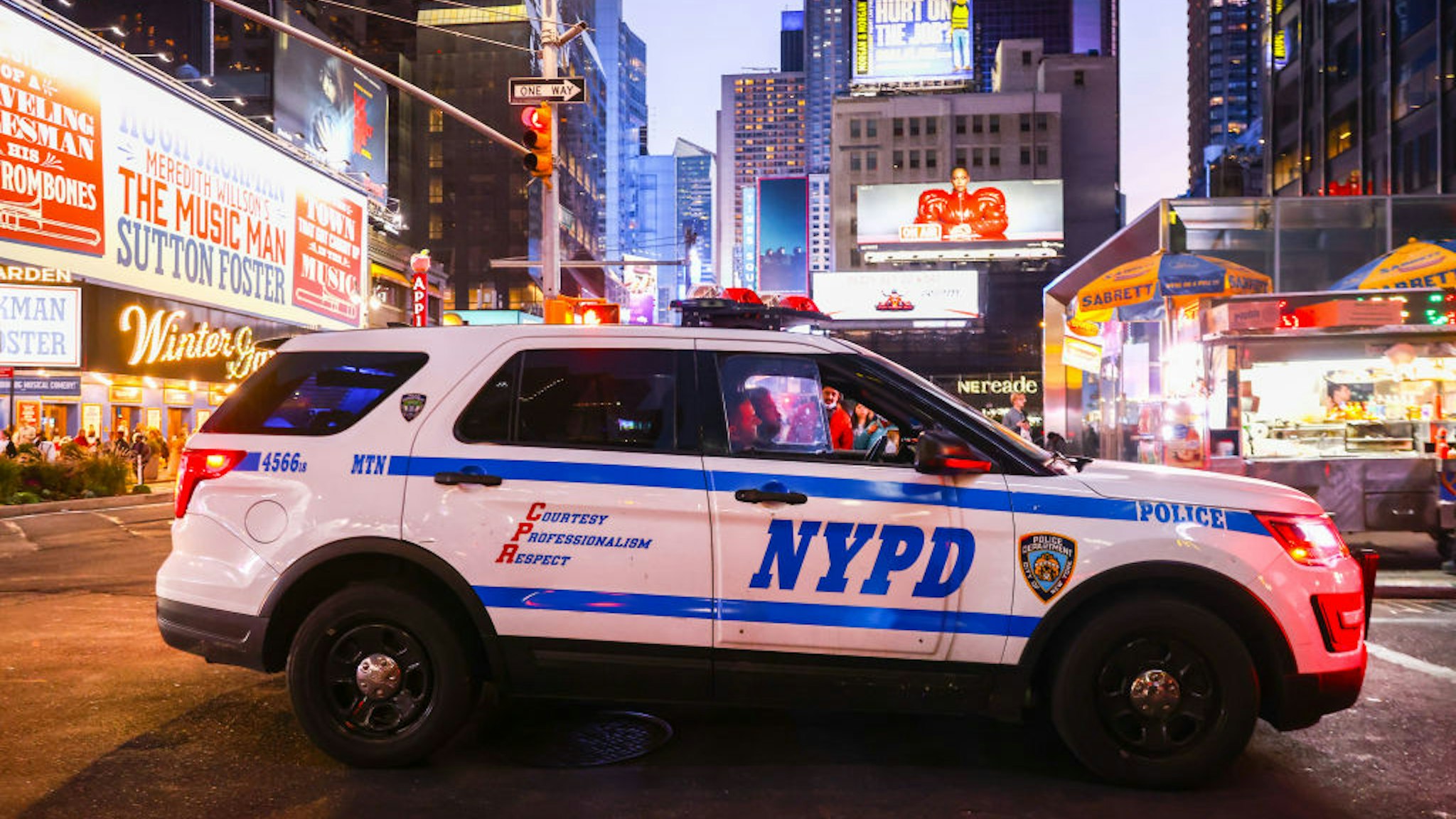NYPD car is seen at Broadway at Midtown Manhattan in New York, United States, on October 22, 2022.