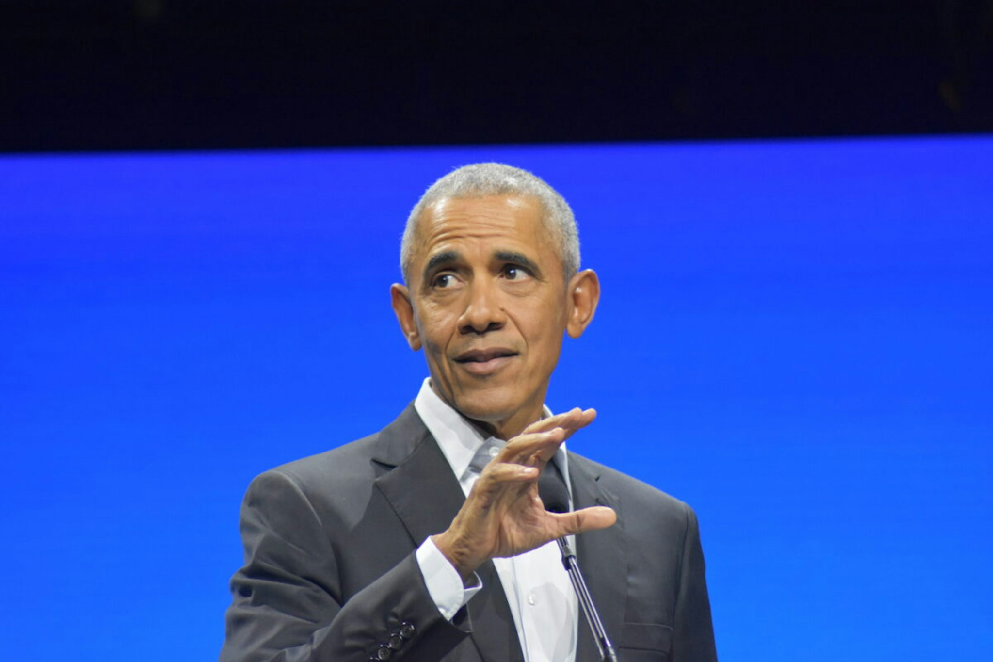 Former U.S. President Barack Obama delivers remarks at a Democracy Forum event held by the Obama Foundation at the Javits Center on November 17, 2022 in New York City, United States.