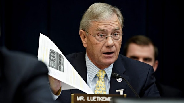 Representative Blaine Luetkemeyer, a Republican from Missouri, speaks during a House Financial Services Committee hearing investigating the collapse of FTX in Washington, DC, US, on Tuesday, Dec. 13, 2022. House lawmakers were supposed to get their chance to grill the FTX founder on the collapse of his digital-asset empire, but the former crypto billionaire was arrested in the Bahamas on Monday after the US government filed criminal charges amid multiple probes into his possible misconduct.