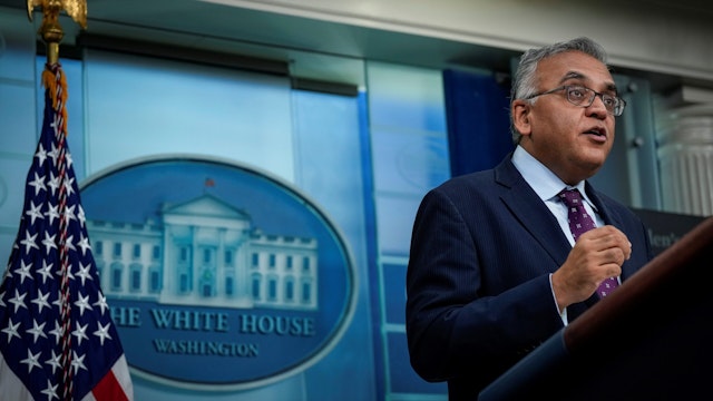 WASHINGTON, DC - DECEMBER 15: White House COVID-19 Response Coordinator Dr. Ashish Jha speaks during the daily press briefing at the White House December 15, 2022 in Washington, DC. Dr. Jha outlined the White House plans to prepare for a potential winter surge in COVID-19 cases.