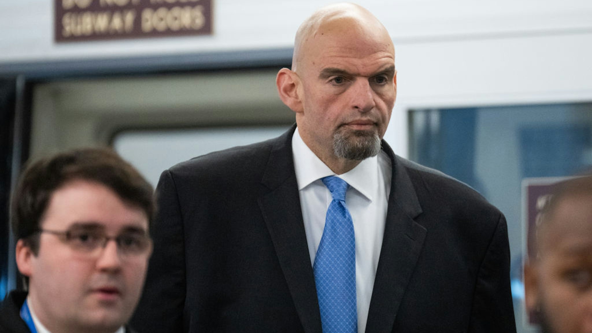 UNITED STATES - FEBRUARY 14: Sen. John Fetterman, D-Pa., arrives for the Senate classified briefing on the three unidentified objects shot down by the U.S. military over Alaska, Canada and Lake Huron, in the Capitol on Tuesday, February 14, 2023. (Bill Clark/CQ-Roll Call, Inc via Getty Images)