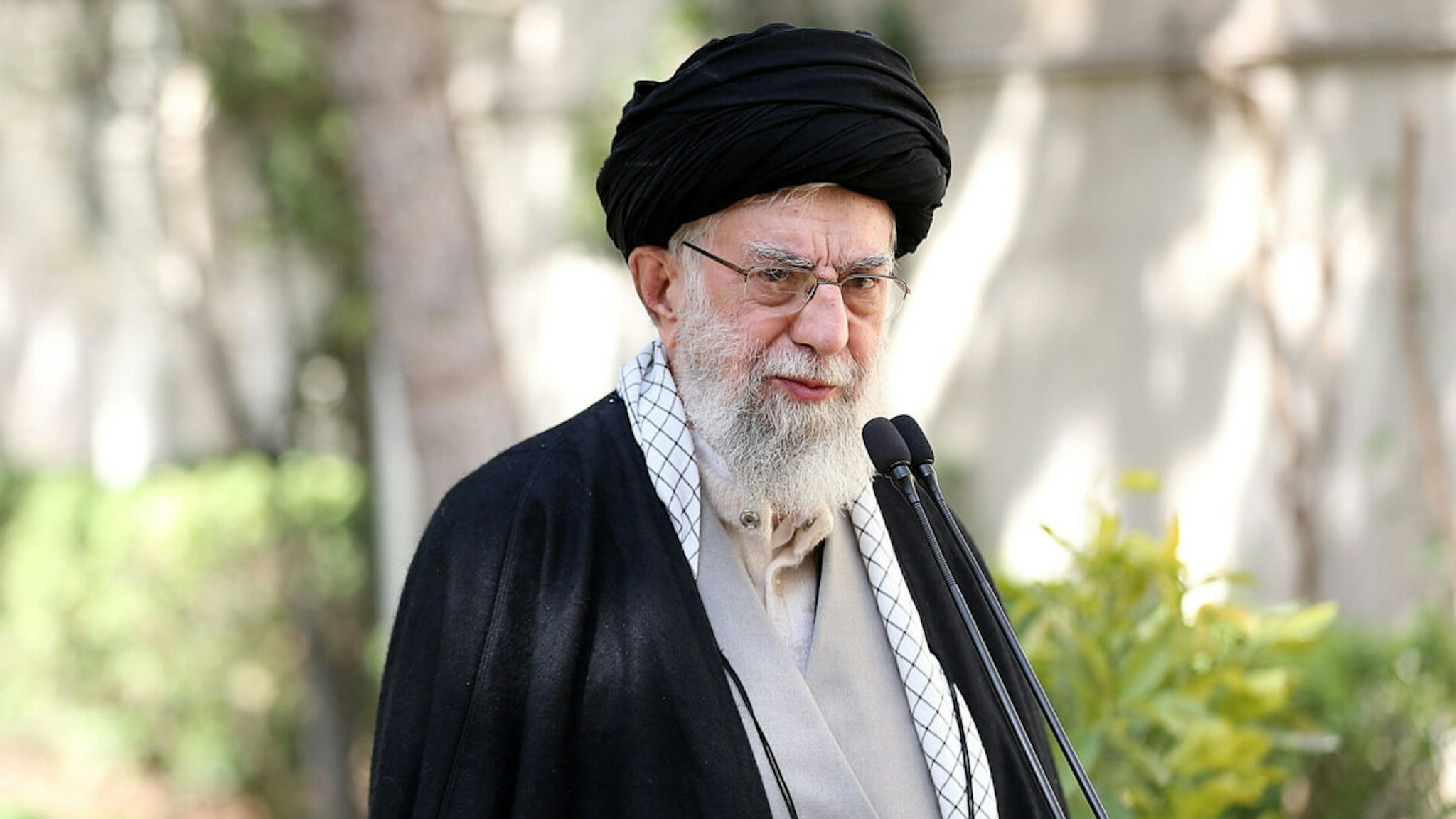 Iranian Supreme Leader Ali Khamenei speaks during the Tree Planting Day in Tehran, Iran on March 06, 2023.