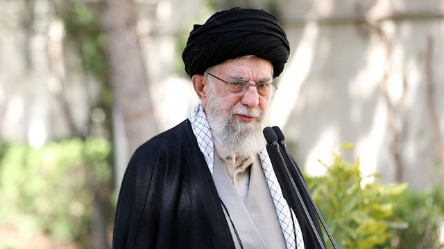 Iranian Supreme Leader Ali Khamenei speaks during the Tree Planting Day in Tehran, Iran on March 06, 2023.