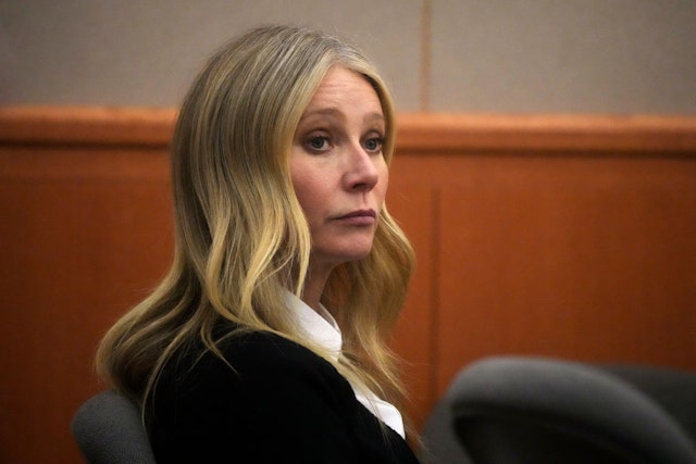 Actor Gwyneth Paltrow sits in court during her civil trial over a collision with another skier on March 27, 2023, in Park City, Utah.