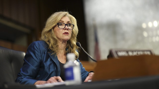 U.S. Sen. Marsha Blackburn (R-WV) questions Peiter “Mudge” Zatko, former head of security at Twitter, during a Senate Judiciary Committee Hearing on data security at Twitter, on Capitol Hill, September 13, 2022 in Washington, DC.