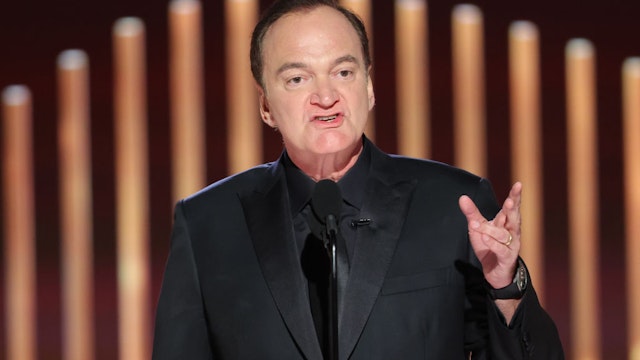 BEVERLY HILLS, CALIFORNIA - JANUARY 10: 80th Annual GOLDEN GLOBE AWARDS -- Pictured: Quentin Tarantino speaks onstage at the 80th Annual Golden Globe Awards held at the Beverly Hilton Hotel on January 10, 2023 in Beverly Hills, California. -- (Photo by Rich Polk/NBC via Getty Images)