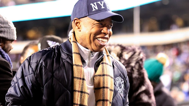 PHILADELPHIA, PENNSYLVANIA - JANUARY 21: Mayor of New York City Eric Adams is seen on the field prior to a game between the New York Giants and Philadelphia Eagles in the NFC Divisional Playoff game at Lincoln Financial Field on January 21, 2023 in Philadelphia, Pennsylvania. (Photo by Tim Nwachukwu/Getty Images)