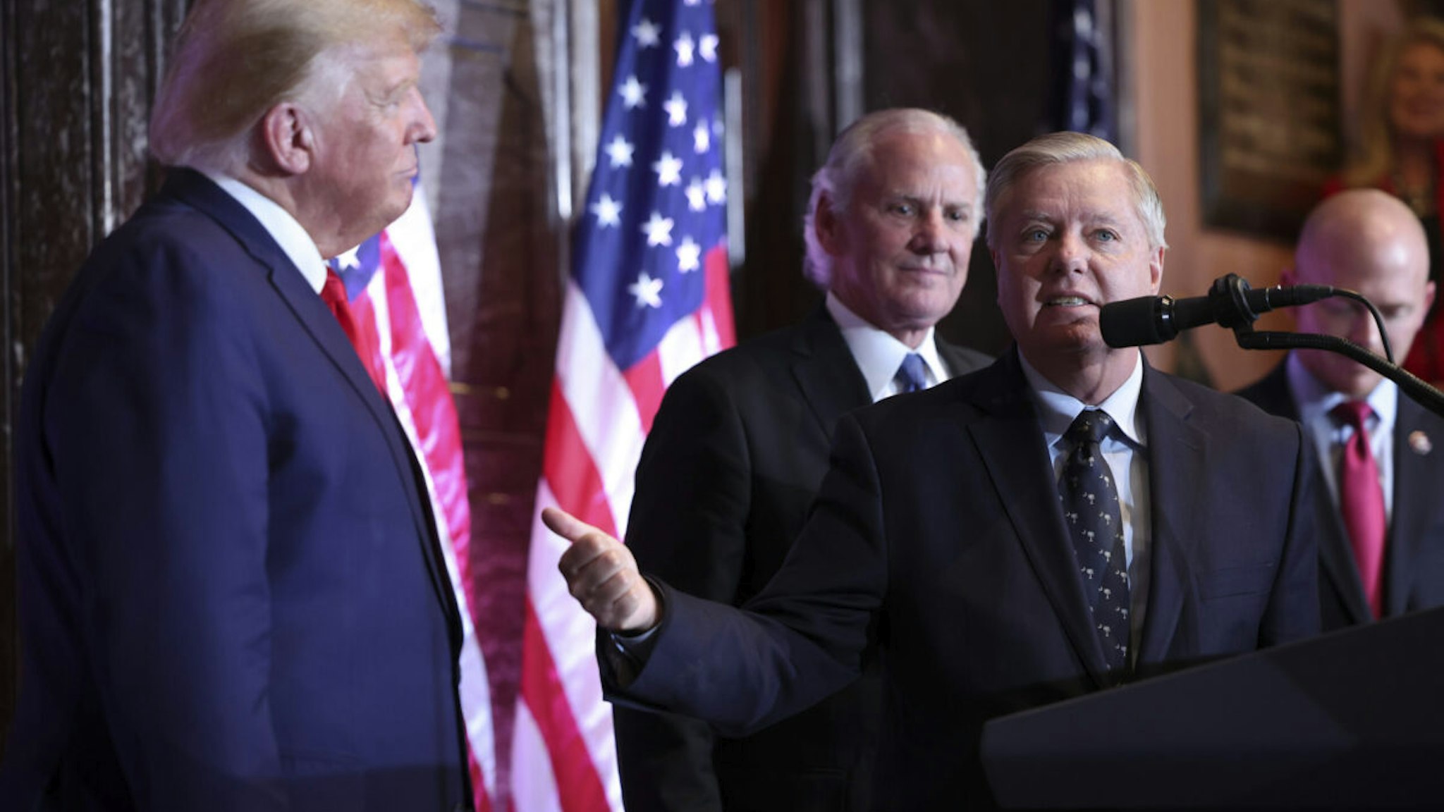 U.S. Sen. Lindsey Graham (R-SC) speaks about former U.S. President Donald Trump during an event at the South Carolina State House on January 28, 2023 in Columbia, South Carolina.