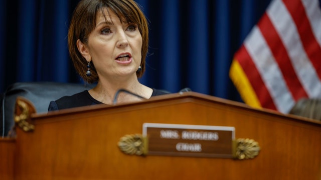 WASHINGTON, DC - MARCH 23: Representative Cathy McMorris Rodgers (R-WA), chair of the House Energy and Commerce Committee speaks during the hearing with TikTok CEO Shou Zi Chew before the House Energy and Commerce Committee in the Rayburn House Office Building on Capitol Hill on March 23, 2023 in Washington, DC. The hearing was a rare opportunity for lawmakers to question the leader of the short-form social media video app about the company's relationship with its Chinese owner, ByteDance, and how they handle users' sensitive personal data. Some local, state, and federal government agencies have been banning the use of TikTok by employees, citing concerns about national security. (Photo by Chip Somodevilla/Getty Images)