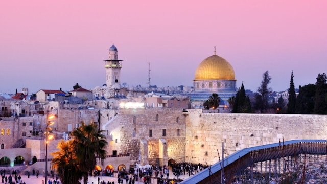Western Wall and Dome of the Rock atop the Temple Mount in Jerusalem, Israel.