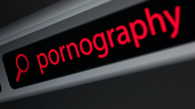 Close Up of Fictitious Web Browser - Red Porno Sign in Search Engine - Shallow Depth of Field