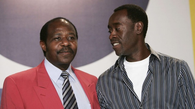 BERLIN - FEBRUARY 11: Paul Rusesabagina and actor Don Cheadle attend the "Hotel Rwanda" Press Conference during the 55th annual Berlinale International Film Festival on February 11, 2005 in Berlin, Germany.