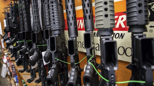AR-15-style rifles are on display at Freddie Bear Sports gun shop in Tinley Park, Illinois, on Aug. 8, 2019. (Zbigniew Bzdak/Chicago Tribune/Tribune News Service via Getty Images)