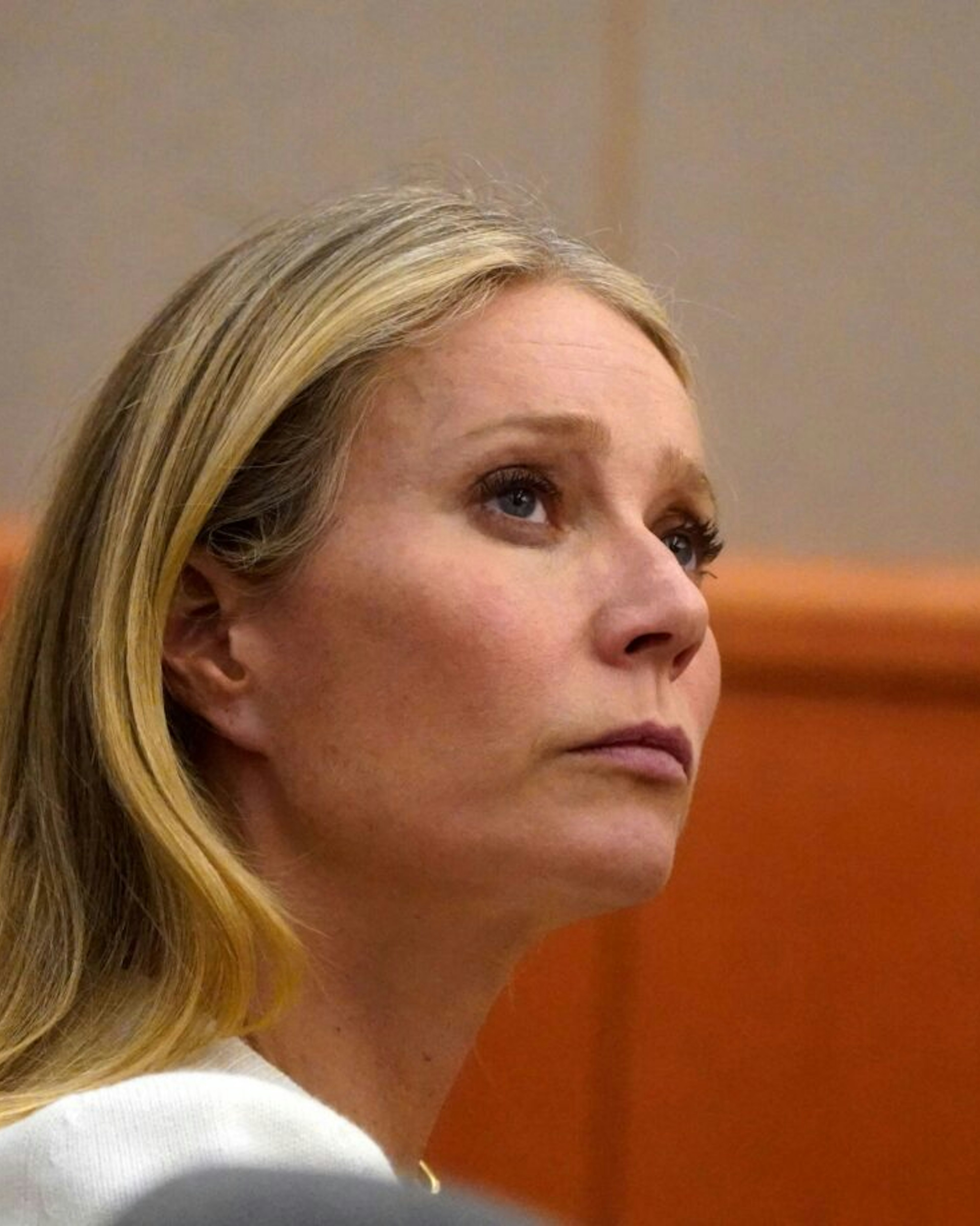 US actress Gwyneth sits in court, on March 22, 2023, in Park City, Utah where she is accused of injuring another skier, leaving him with a concussion and four broken ribs