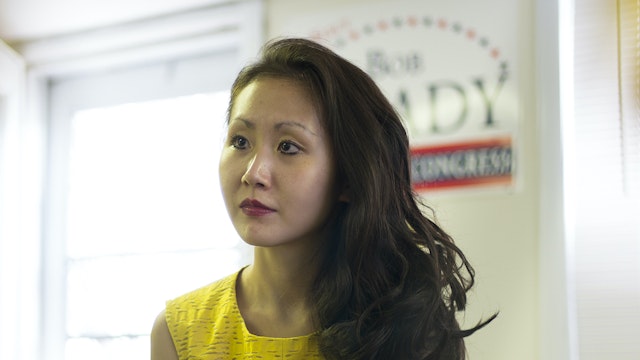 PHILADELPHIA, PA - AUGUST 8: A 'Day in the Life' profile of U.S Congressional candidate Lindy Li (24) who wants to be the youngest women elected to Congress on August 08, 2015 in Philadelphia, PA. Lindy Li and her father Richard visit the offices of David Landau, the chair of the Delaware County Democrats. Lindy says that David Landau acts as a sort of mentor for her and she takes his off the record advice very seriously. (Photo by Charles Ommanney/The Washington Post via Getty Images)