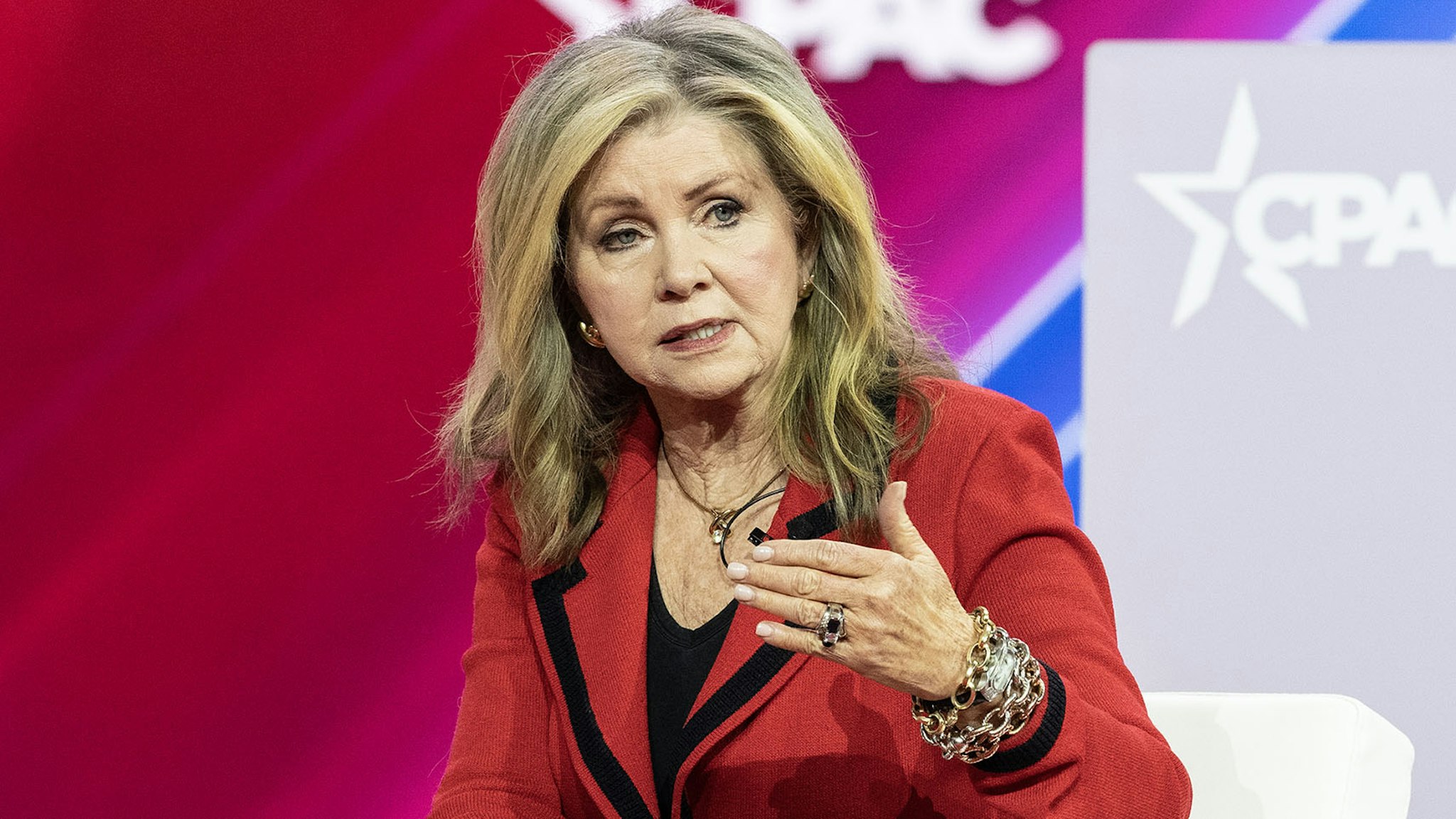 WASHINGTON, DC, DISTRICT OF COLUMBIA, UNITED STATES - 2023/03/02: US Senator Marsha Blackburn speaks on the 1st day of CPAC (Conservative Political Action Conference) Washington, DC conference at Gaylord National Harbor Resort &amp; Convention.