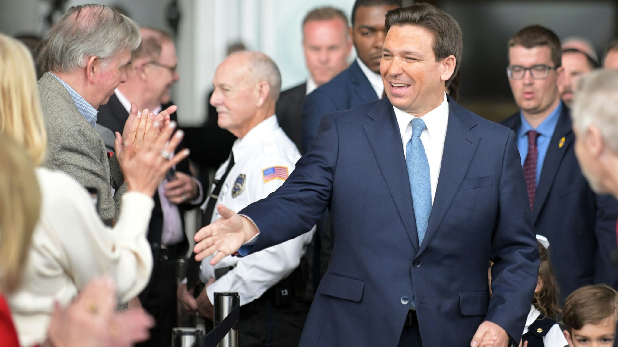 Simi Valley, California March 5, 2023-Florida Governor Ron DeSantis greets donors before speaking at the Ronald Reagan Library Sunday in Simi Valley.