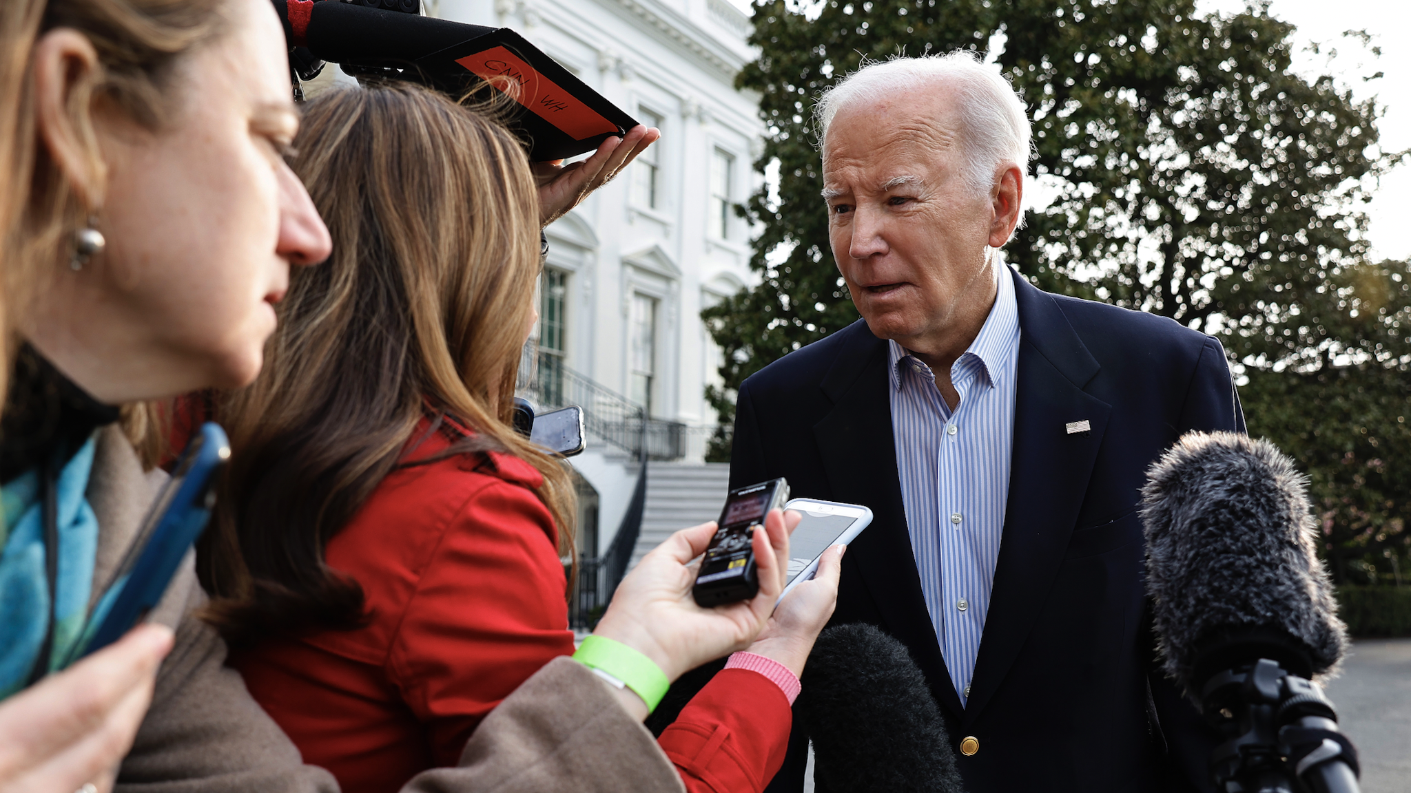 WASHINGTON, DC - MARCH 31: U.S. President Joe Biden declines to comment after reporters question him about the criminal indictment of former President Donald Trump as Biden departs the White House on March 31, 2023 in Washington, DC. Biden and first lady Jill Biden are traveling to Rolling Fork, Mississippi, to tour the community that was devastated by a tornado last week.