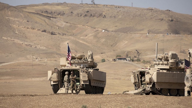 AL-HASAKAH, SYRIA - SEPTEMBER 7: US forces provide military training to members of the YPG/SDF, which Turkiye consider as an extension of PKK in Syria, in the Al-Malikiyah district in the Al-Hasakah province, Syria on September 7, 2022. The PKK is designated as a terrorist organization by the United States, Turkiye, and the European Union.(Photo by Hedil Amir/Anadolu Agency via Getty Images)