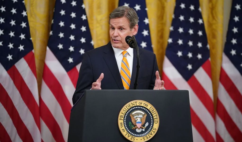 Tennessee Governor Bill Lee speaks on protecting Americas seniors from the COVID-19 pandemic in the East Room of the White House in Washington, DC on April 30, 2020. (Photo by MANDEL NGAN / AFP) (Photo by MANDEL NGAN/AFP via Getty Images)