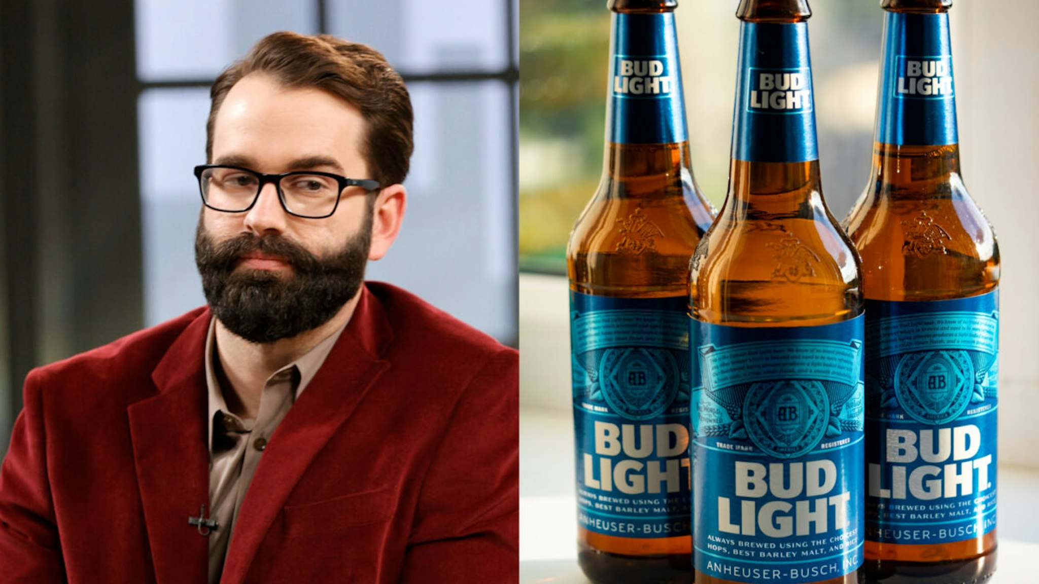 NASHVILLE, TENNESSEE - MARCH 31: Matt Walsh is seen on set of "Candace" on March 31, 2021 in Nashville, Tennessee. The show will air on Friday, April 2, 2021./UKRAINE - 2021/08/27: In this photo illustration, the Bud Light beer bottles seen displayed in a store.