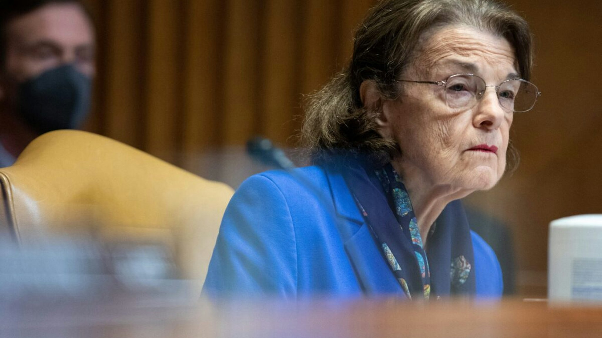 Senator Dianne Feinstein, D-Calif questions US Secretary of Defense Lloyd Austin and Chairman of the Joint Chiefs of Staff General Mark Milley while they testify before the Senate Appropriations Committee Subcommittee on Defense on Capitol Hill in Washington, DC, on May 3, 2022.