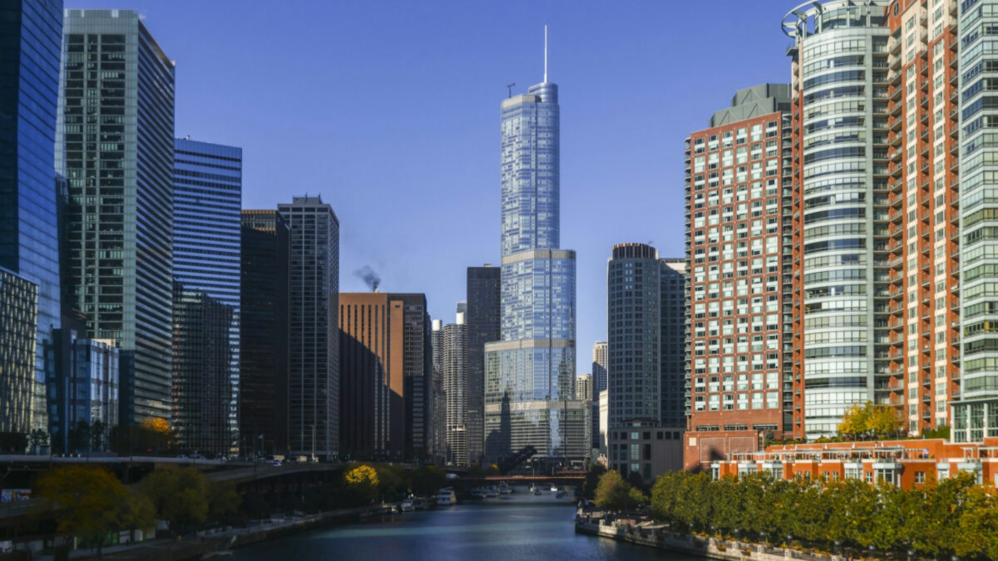 View on Chicago River and Trump Tower in Chicago, Illinois, United States, on October 19, 2022.