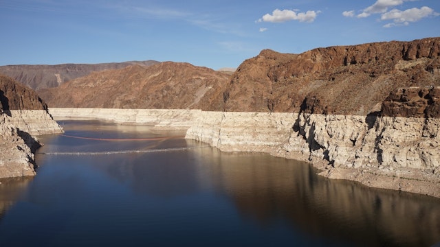 Photo taken on March 13, 2023 shows the Colorado River near Hoover Dam on the Arizona-Nevada border.