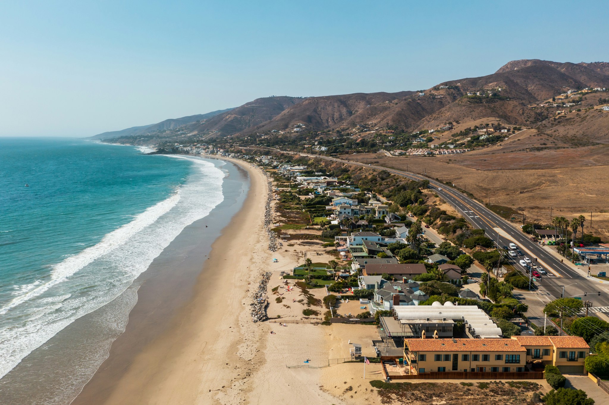 Luxury Beachfront Properties In Malibu, California, Drone View. - stock photo