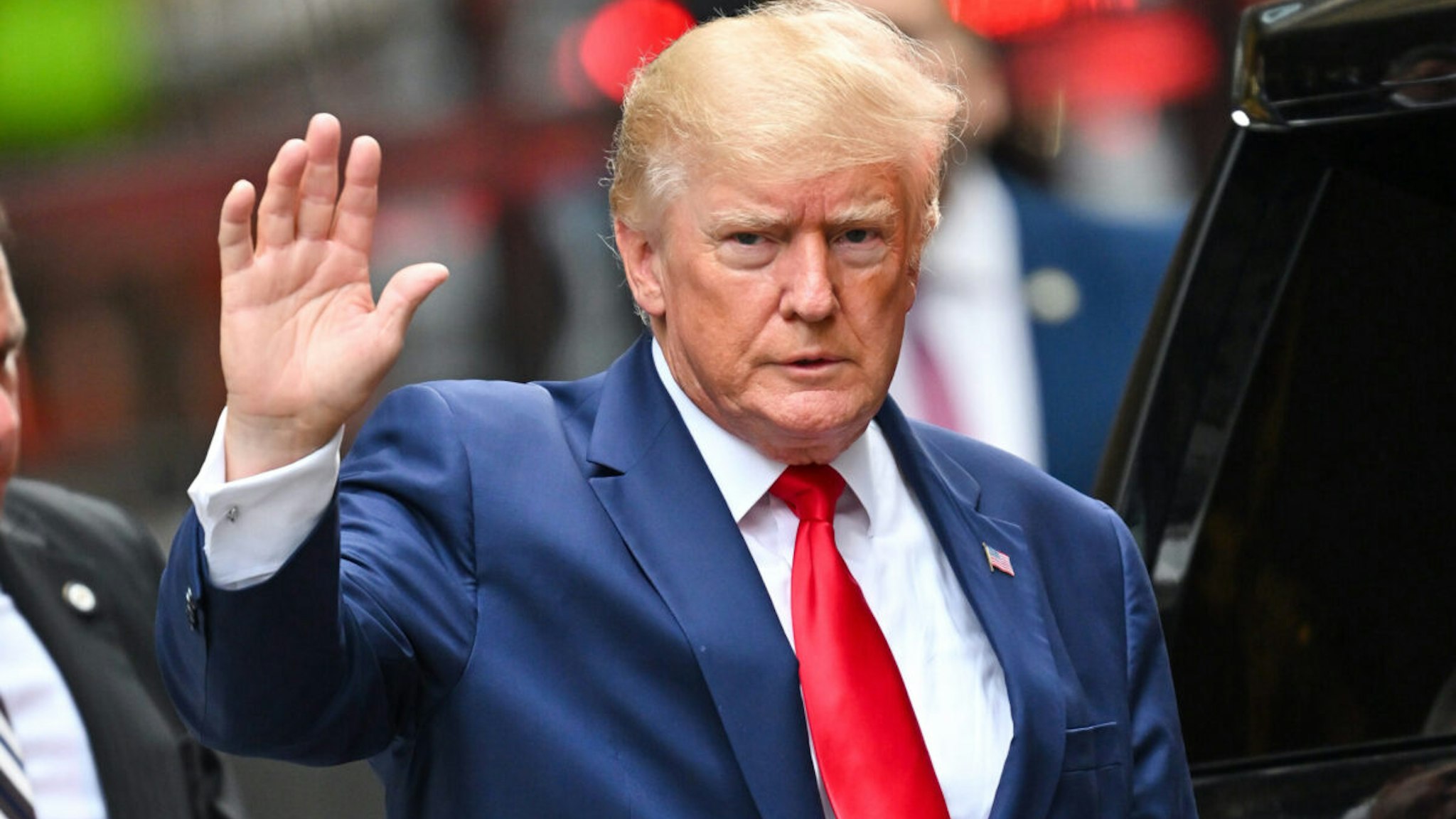 Former U.S. President Donald Trump leaves Trump Tower to meet with New York Attorney General Letitia James for a civil investigation on August 10, 2022 in New York City.