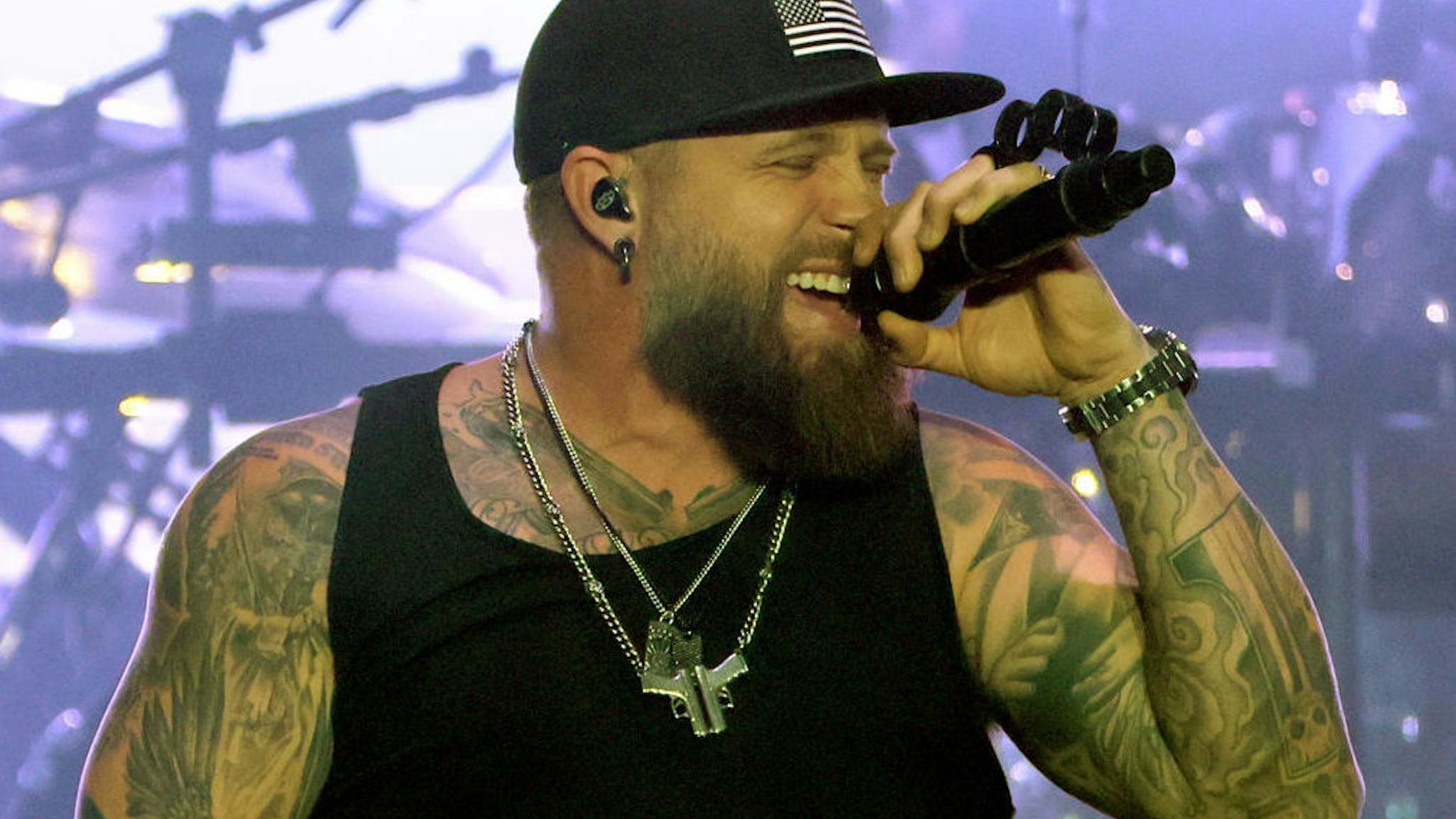 Five Finger Death Punch With Brantley Gilbert, Las Vegas, NV Singer/songwriter Brantley Gilbert performs at Michelob ULTRA Arena on December 17, 2022 in Las Vegas, Nevada.