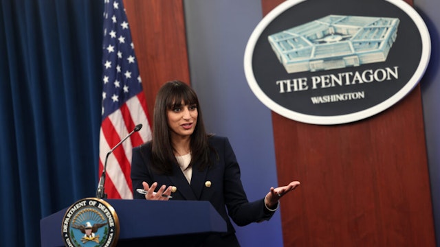 Pentagon Deputy Spokesperson Sabrina Singh holds a press briefing at the Pentagon on January 26, 2023 in Arlington, Virginia.