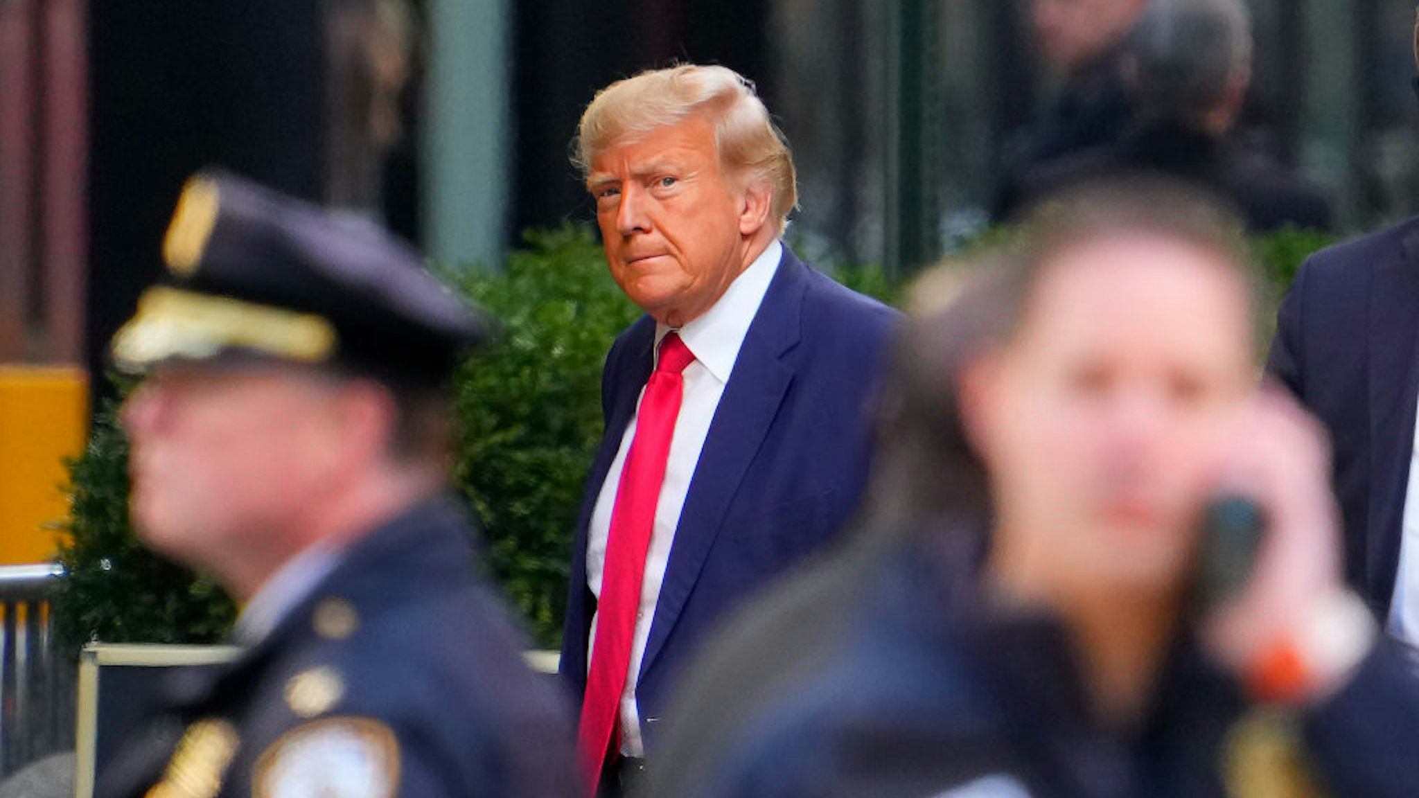 Former U.S. President Donald Trump arrives at Trump Tower on April 03, 2023 in New York City.