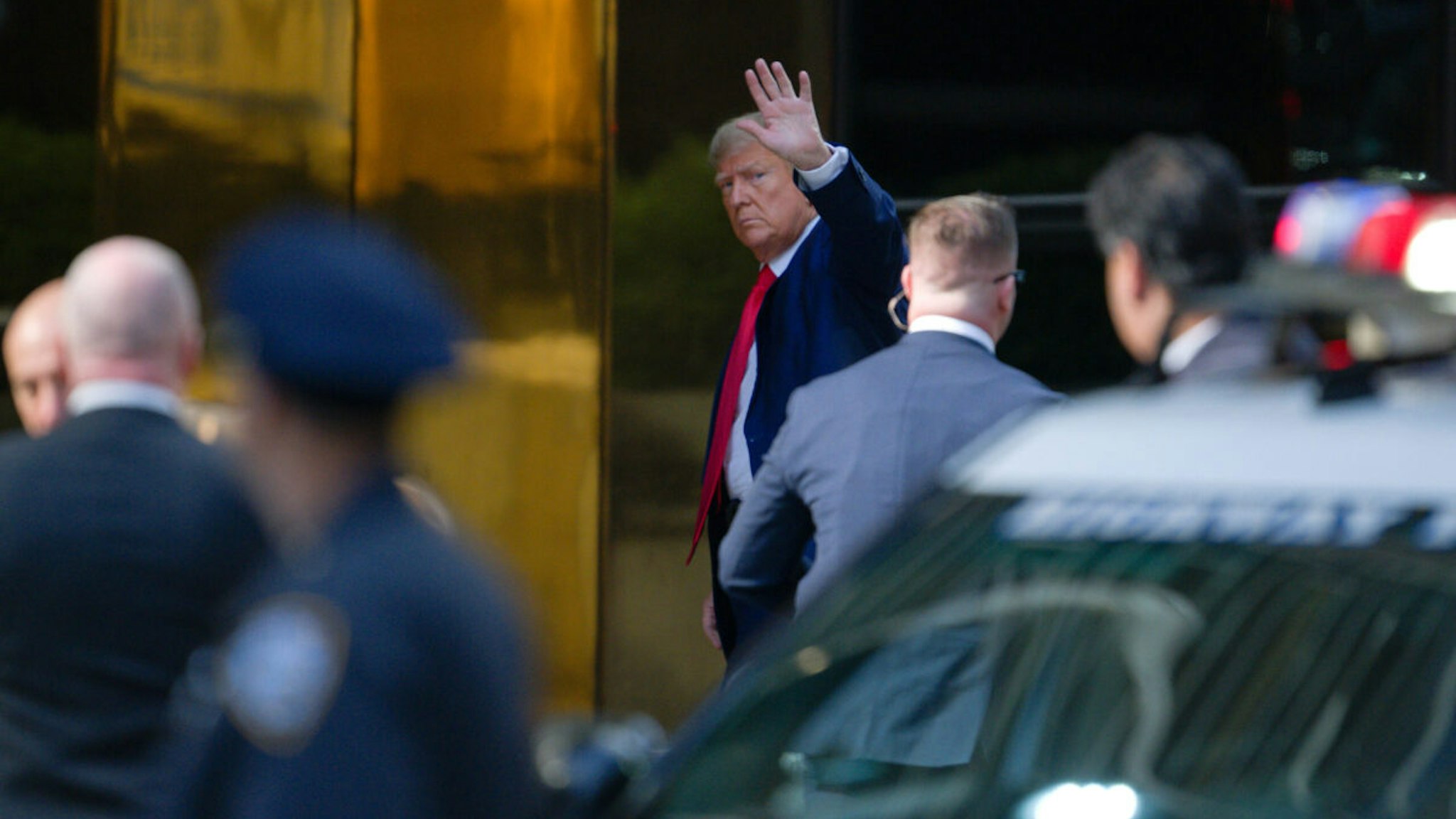 Former U.S. President Donald Trump arrives at Trump Tower in Manhattan on April 3, 2023 in New York City.