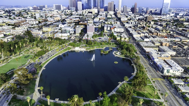 MacArthur Park Los Angeles California - aerial view