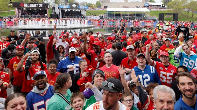 KANSAS CITY, MISSOURI - APRIL 27: Fans gather prior to the first round of the 2023 NFL Draft at Union Station on April 27, 2023 in Kansas City, Missouri