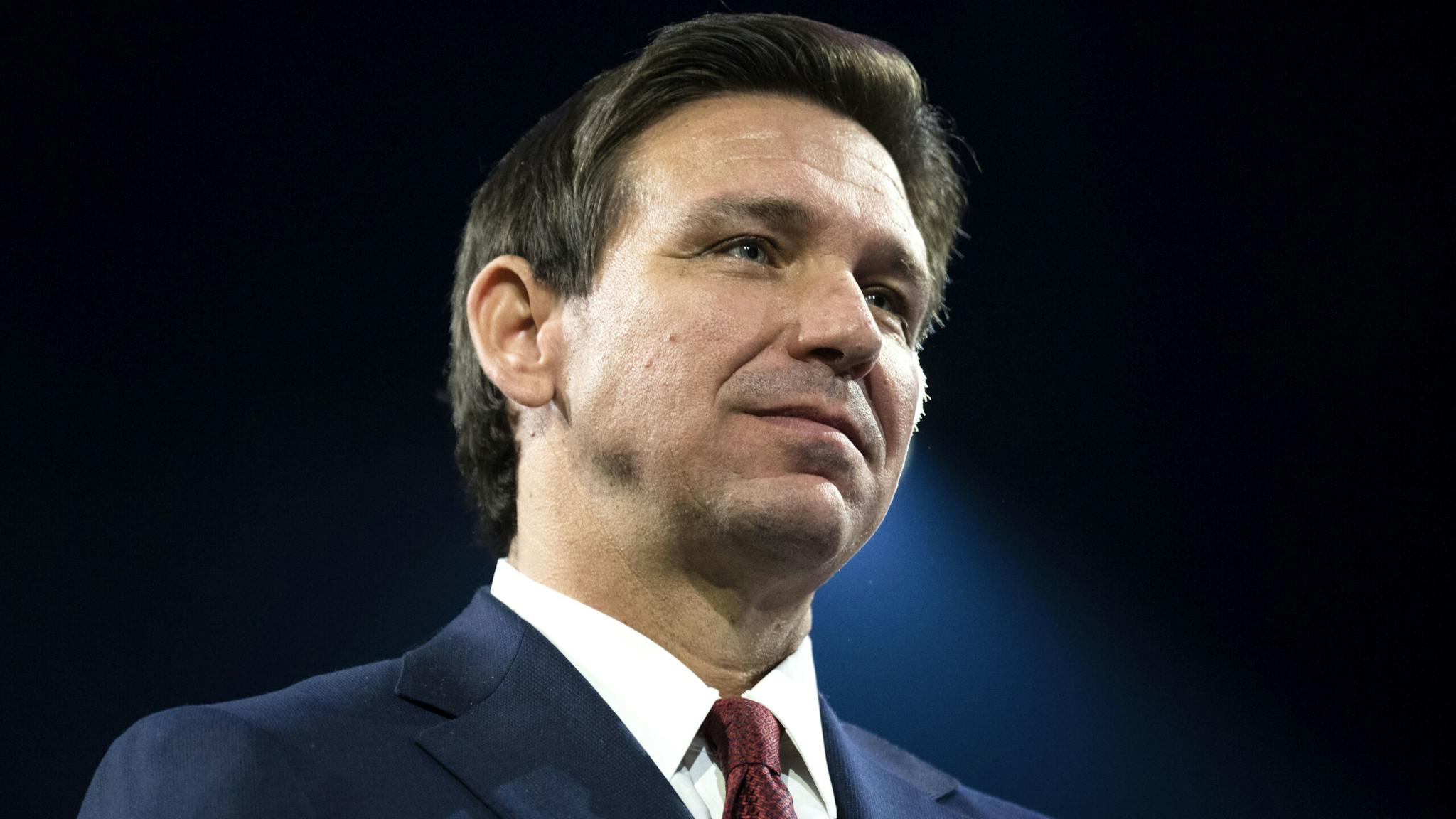Ron DeSantis at Liberty UNITED STATES - APRIL 14: Florida Gov. Ron DeSantis (R) speaks during a convocation at Liberty University's Vines Center in Lynchburg, Va., on Friday, April 14, 2023.