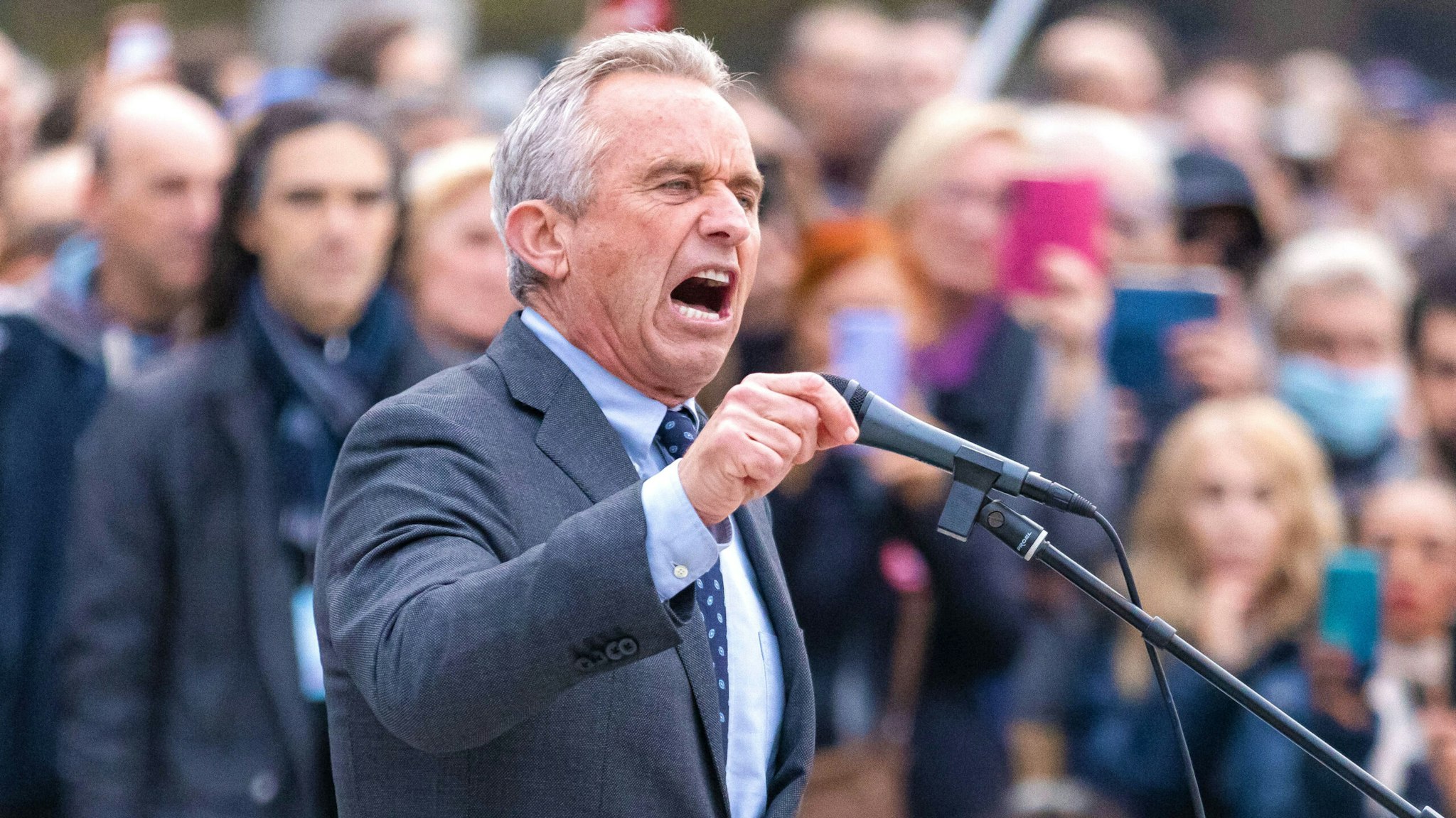 Robert F. Kennedy Jr. attends the No Green Pass protest at Arco Della Pace on November 13, 2021 in Milan, Italy.