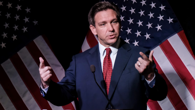 Ron DeSantis, governor of Florida, speaks during a Midland Republican Party event in Midland, Michigan, US, on Thursday, April 6, 2023. DeSantis hasn't yet announced his 2024 candidacy for president but is expected to be a fierce competitor to Trump, who pleaded not guilty Tuesday to 34 felony criminal counts.