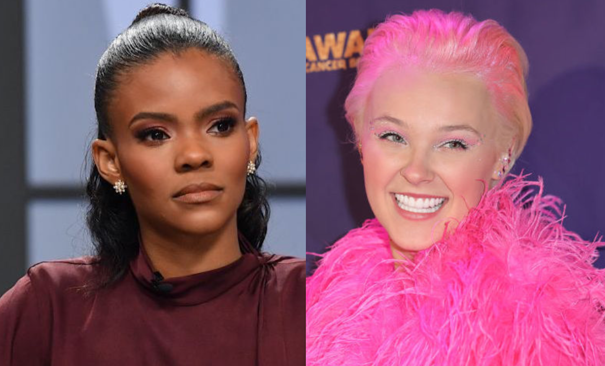 Candace Owens is seen on set of "Candace" on November 01, 2021 in Nashville, Tennessee. The show will air on Tuesday, November 2nd. //JoJo Siwa attends the 2022 Industry Dance Awards at Avalon Hollywood & Bardot on October 12, 2022 in Los Angeles, California.