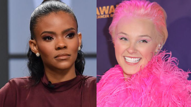 Candace Owens is seen on set of "Candace" on November 01, 2021 in Nashville, Tennessee. The show will air on Tuesday, November 2nd. //JoJo Siwa attends the 2022 Industry Dance Awards at Avalon Hollywood & Bardot on October 12, 2022 in Los Angeles, California.