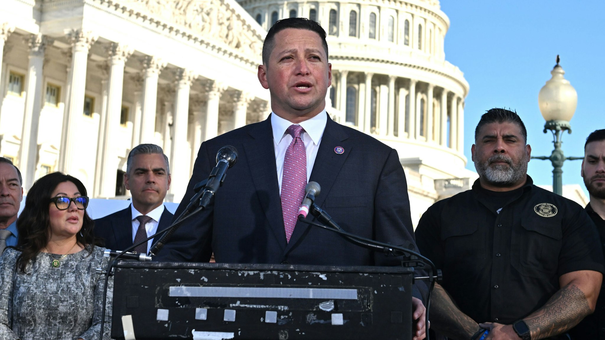 WASHINGTON, DC - APRIL 18: Rep. Tony Gonzales (R-TX) of the Congressional Hispanic Conference, speaks about border security during a news conference at the U.S. Capitol on April 18, 2023 in Washington, D.C.