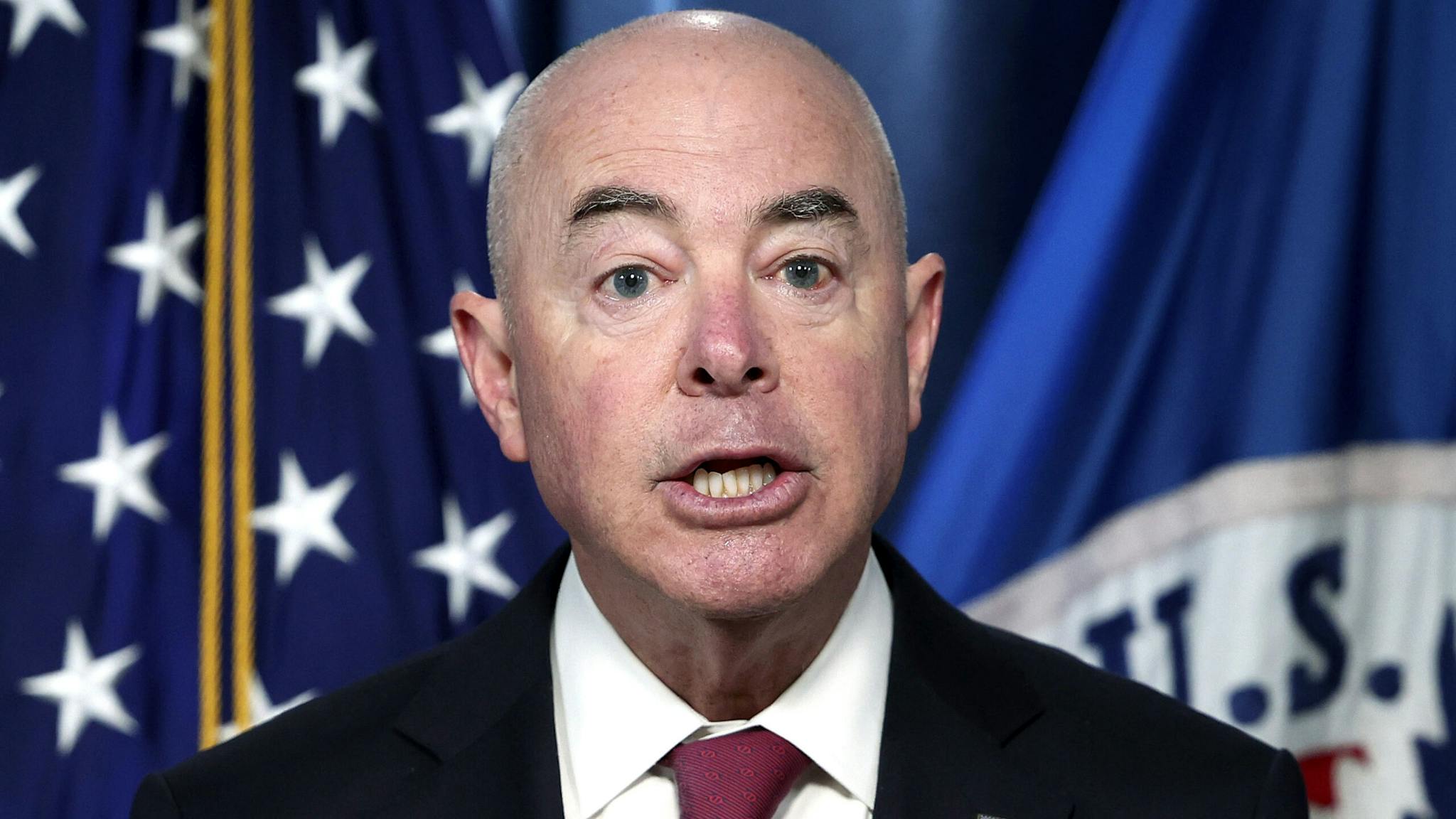 DHS Secretary Mayorkas Holds Media Briefing On Planning Around End Of Title 42 WASHINGTON, DC - MAY 10: Secretary of Homeland Security Alejandro Mayorkas speaks during a press conference May 10, 2023 in Washington, DC. During the press conference, Mayorkas provided an update on planning and operations in advance of the cessation of the Title 42 public health order.