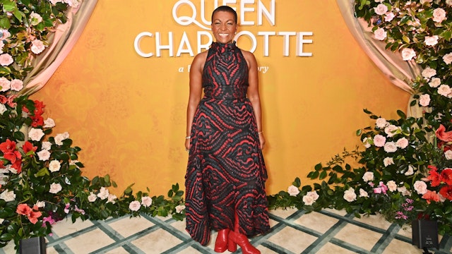Adjoa Andoh attends a photocall celebrating the Valentine's Day Global Teaser Trailer Reveal for "Queen Charlotte: A Bridgerton Story" at Claridge's Hotel on February 14, 2023 in London, England.