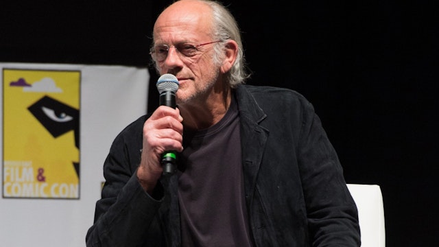 Actor Christopher Lloyd speaks onstage at the press conference during MEFCC 2016 at Dubai World Trade Centre on April 8, 2016 in Dubai, United Arab Emirates.